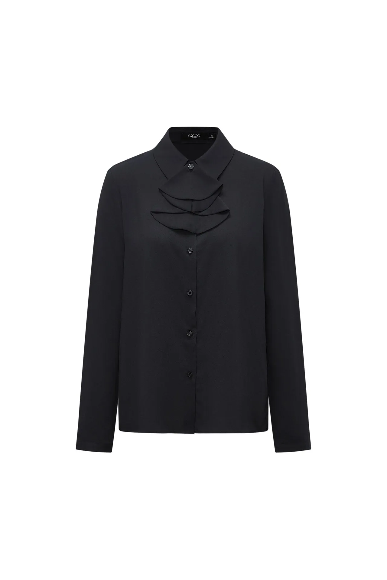 Crepe Shirt Collar Blouse with Detachable Scarf