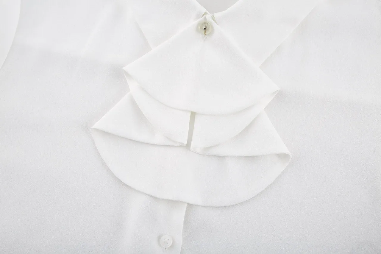 Crepe Shirt Collar Blouse with Detachable Scarf