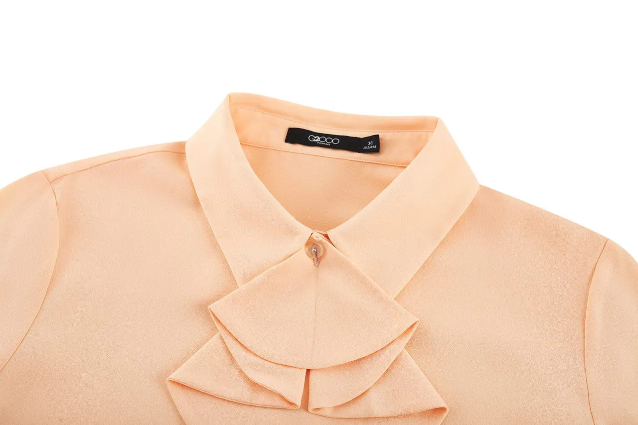 Crepe Shirt Collar Blouse with Detachable Scarf