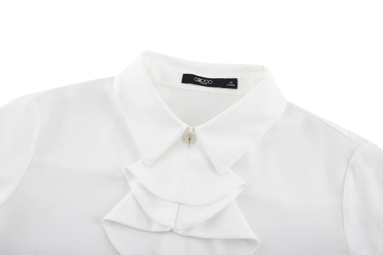 Crepe Shirt Collar Blouse with Detachable Scarf