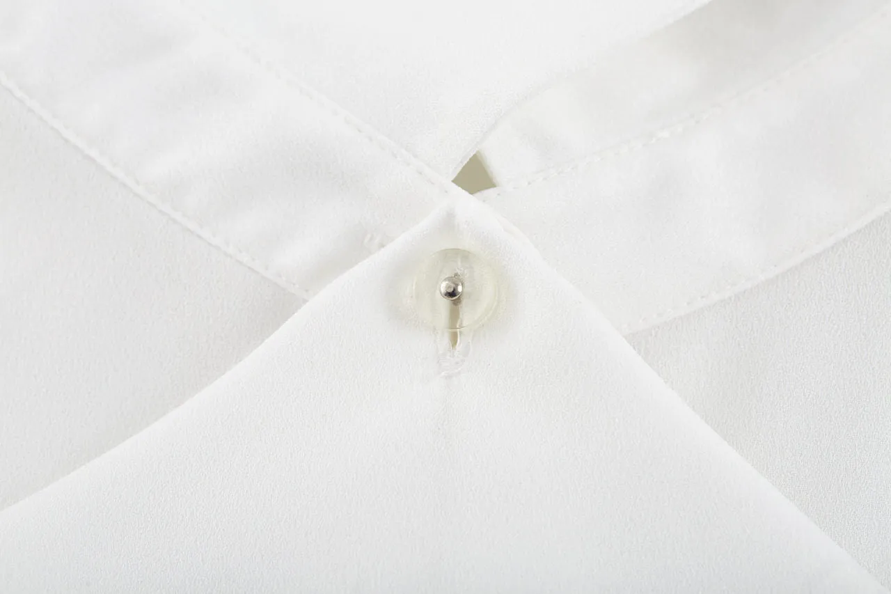 Crepe Shirt Collar Blouse with Detachable Scarf