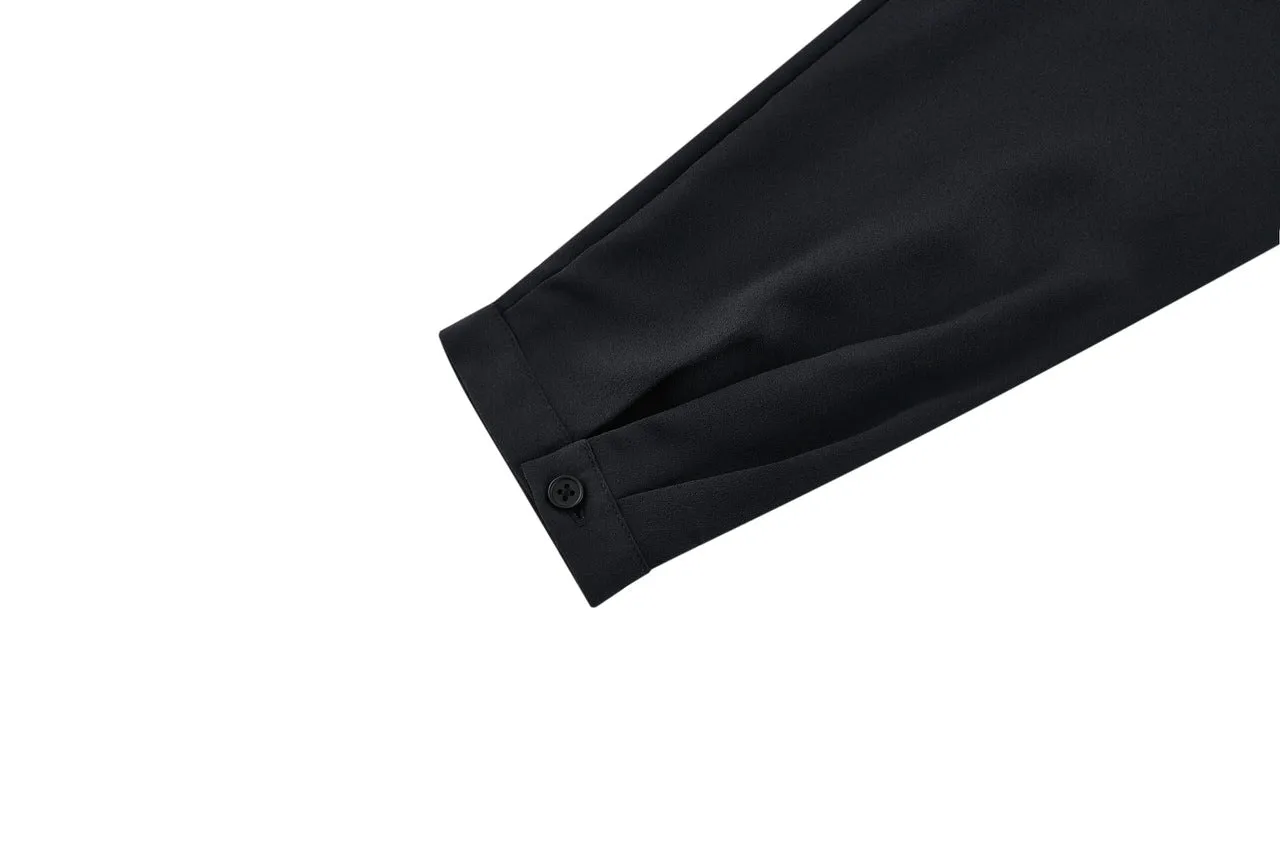 Crepe Shirt Collar Blouse with Detachable Scarf