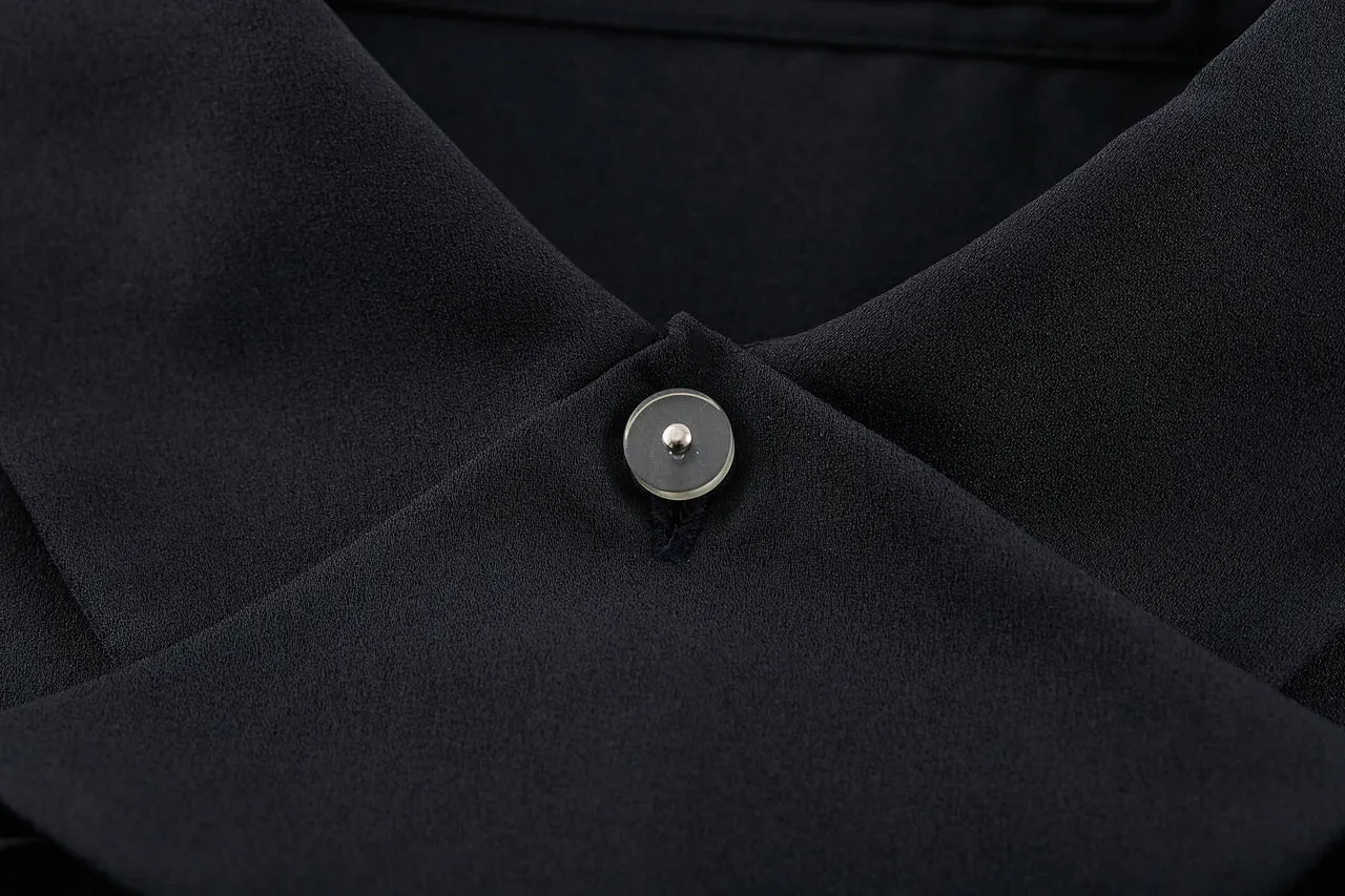 Crepe Shirt Collar Blouse with Detachable Scarf