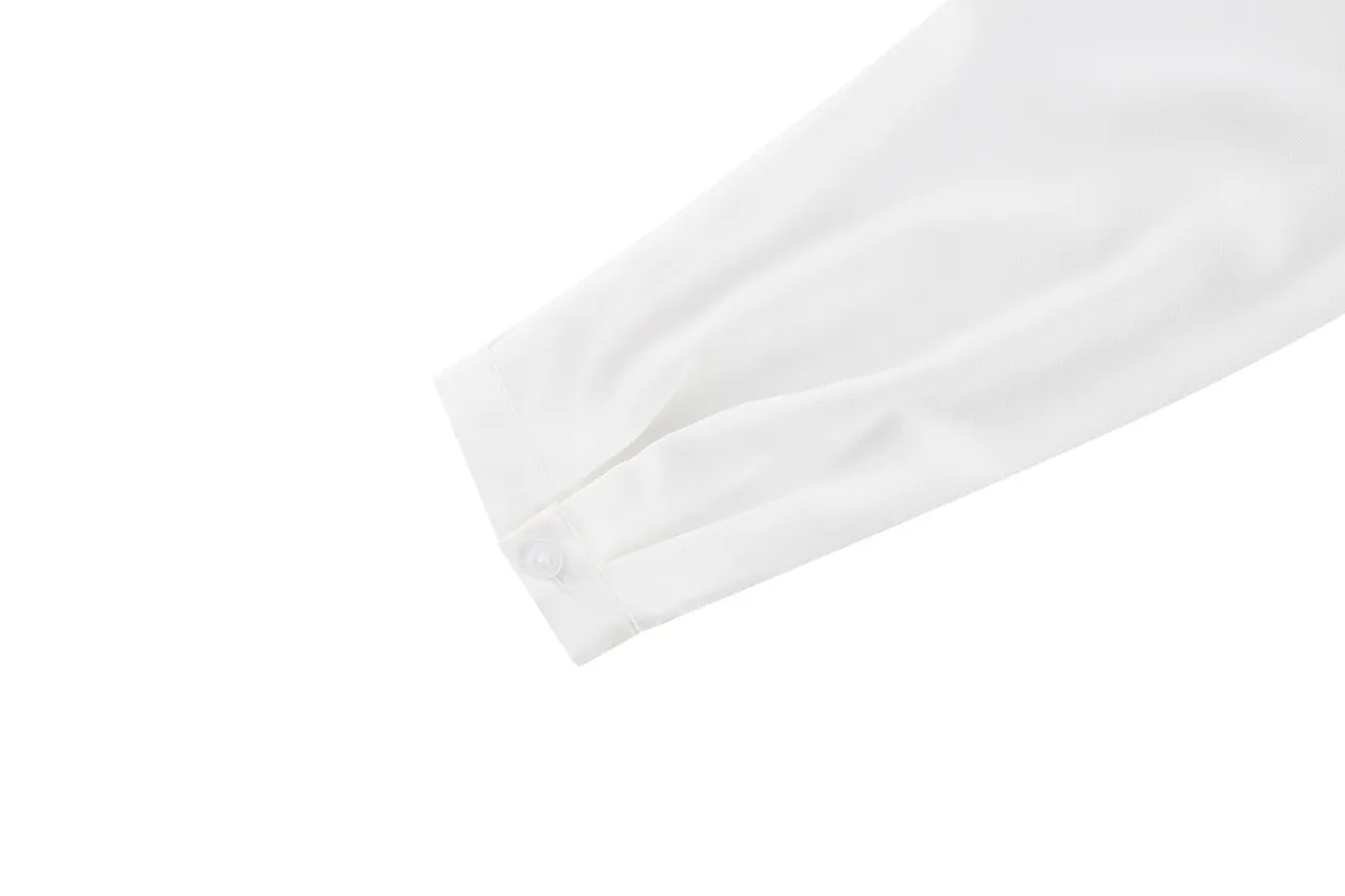 Crepe Shirt Collar Blouse with Detachable Scarf