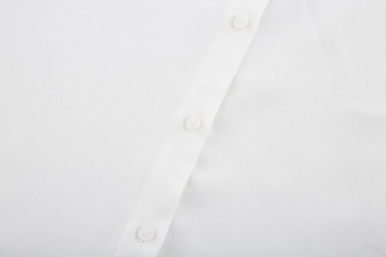 Crepe Shirt Collar Blouse with Detachable Scarf