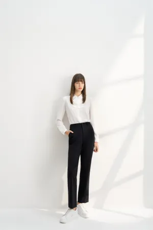 Crepe Shirt Collar Blouse with Detachable Scarf