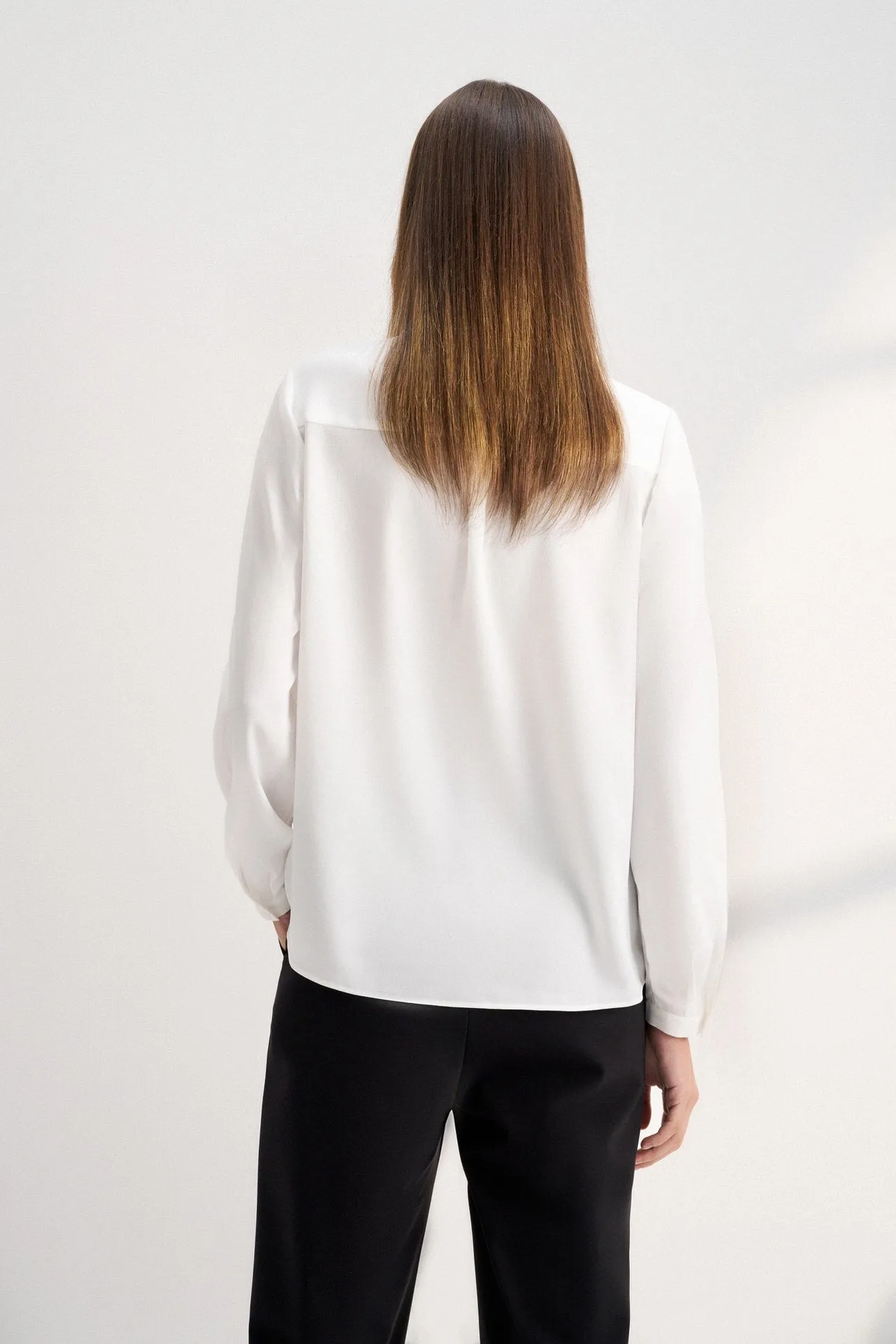 Crepe Shirt Collar Blouse with Detachable Scarf