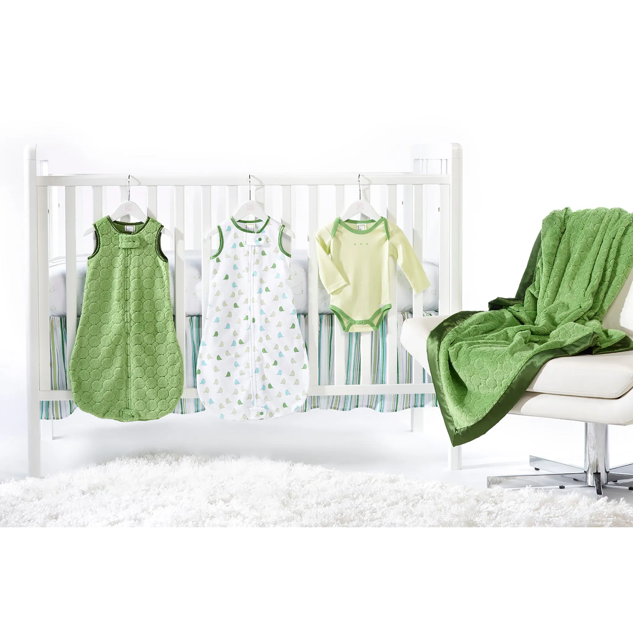 Crib Skirt - Jewel Tone Stripes - Kiwi, SeaCrystal, & Pure Green - Final SALE
