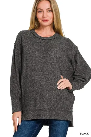 Double Edged Black Oversized Hi Low Hem Sweater