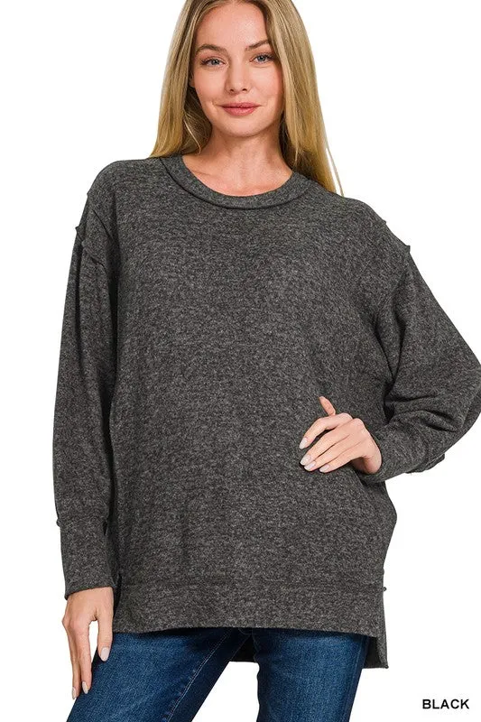 Double Edged Black Oversized Hi Low Hem Sweater