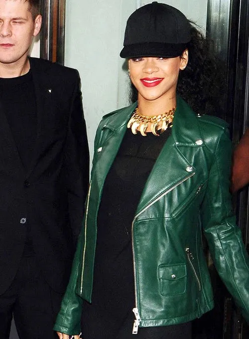 Elegant Green Rihanna Leather Jacket