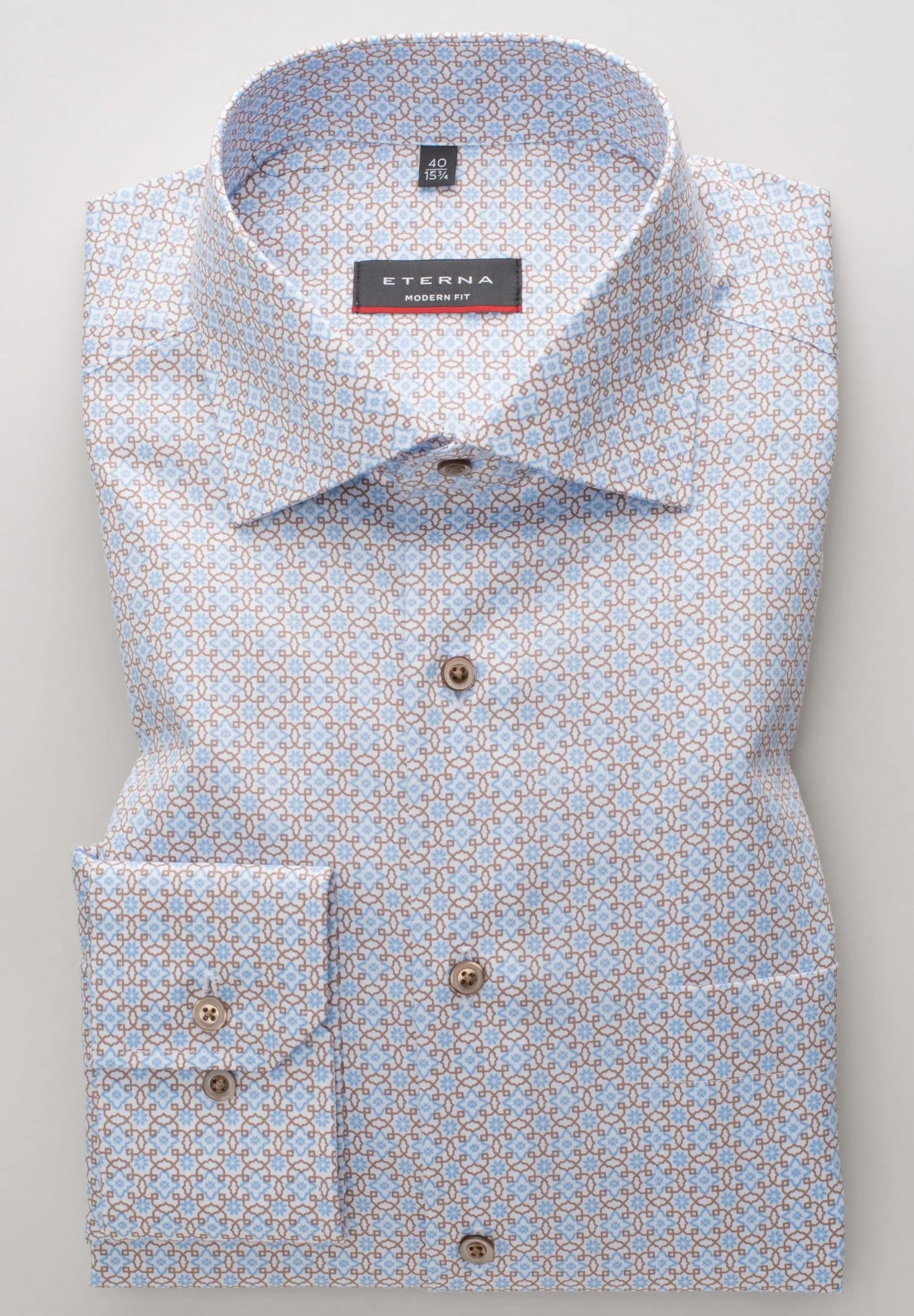 Eterna Brown And Blue Pattern Shirt Brown