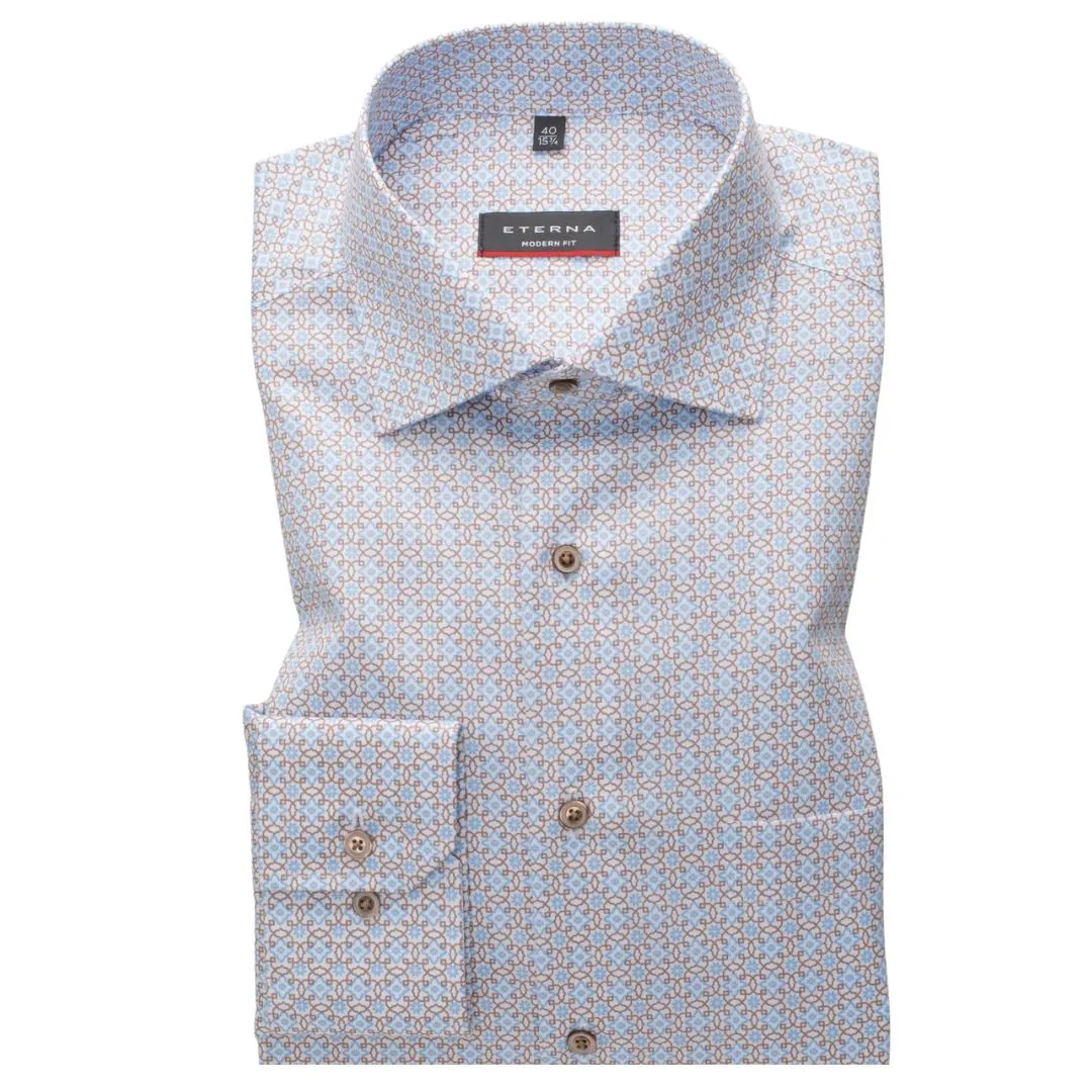 Eterna Brown And Blue Pattern Shirt Brown