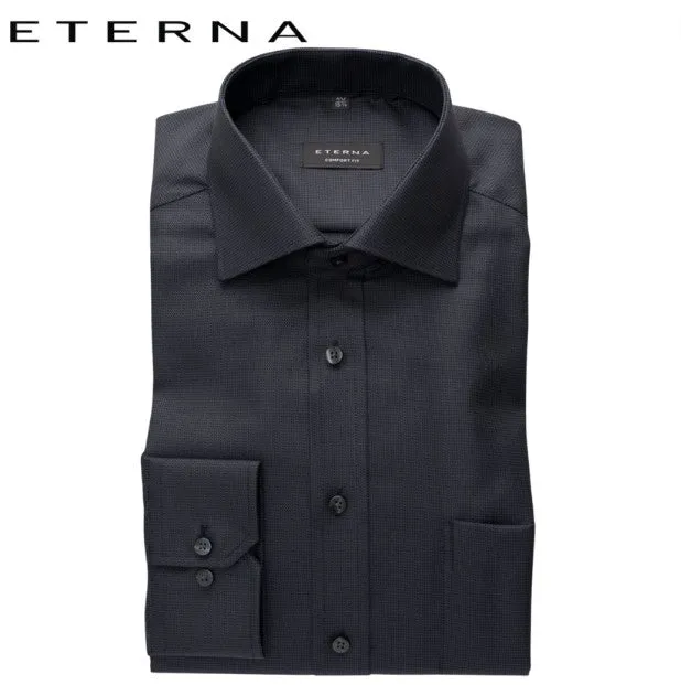 Eterna Dark Black Twill Shirt Black