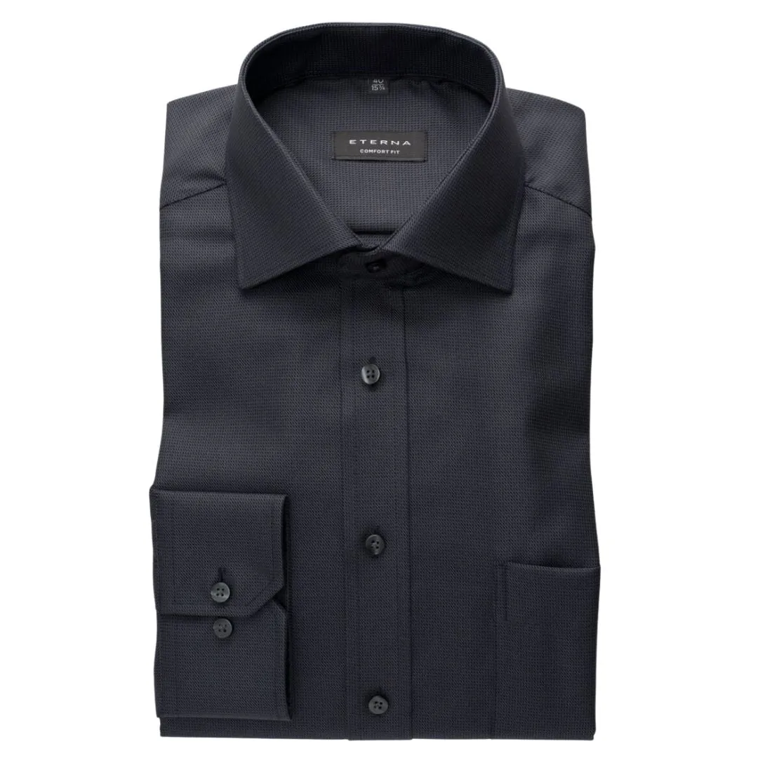 Eterna Dark Black Twill Shirt Black