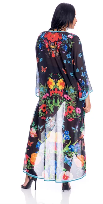 Floral Black duster, perfect for beach, cruise, or pair it with shorts/jeans!