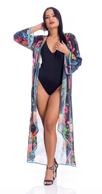 Floral Black duster, perfect for beach, cruise, or pair it with shorts/jeans!