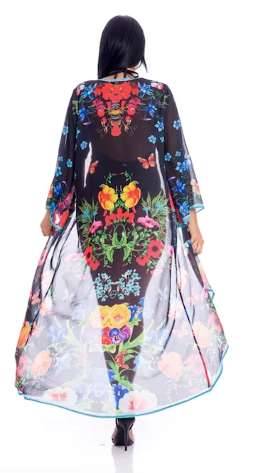 Floral Black duster, perfect for beach, cruise, or pair it with shorts/jeans!