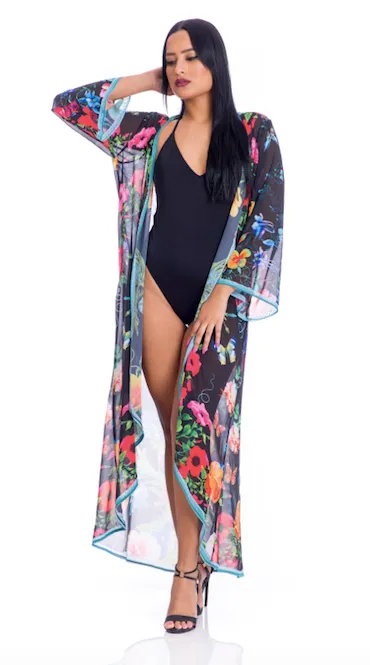 Floral Black duster, perfect for beach, cruise, or pair it with shorts/jeans!