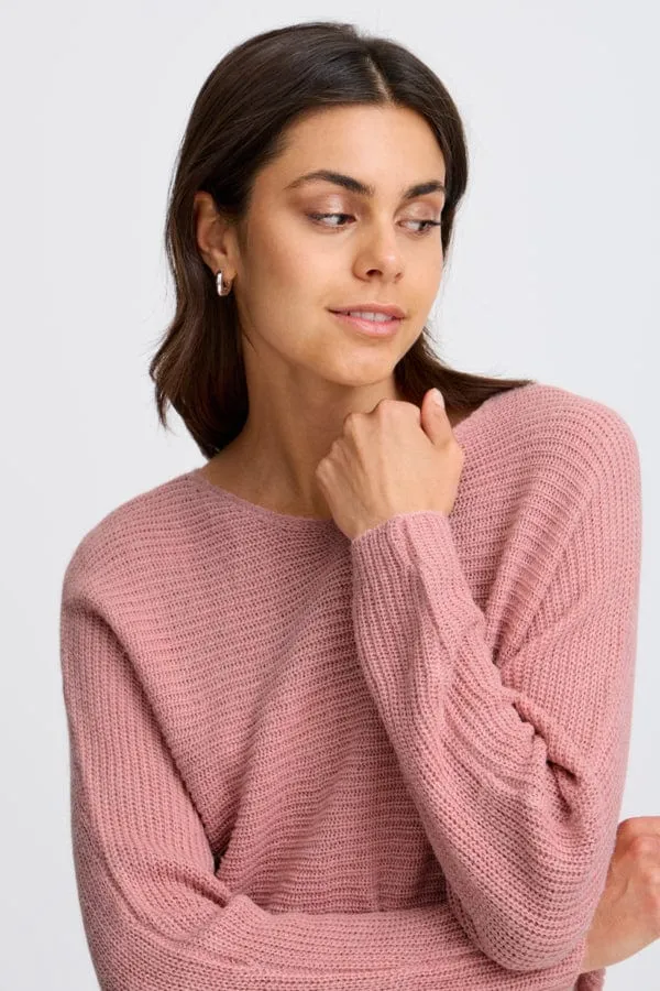 Fransa Batwing Ribbed Jumper Rose Pink