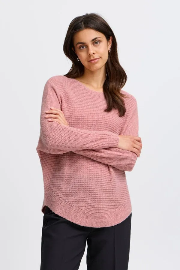 Fransa Batwing Ribbed Jumper Rose Pink