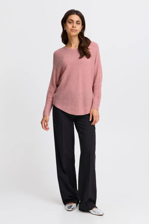 Fransa Batwing Ribbed Jumper Rose Pink
