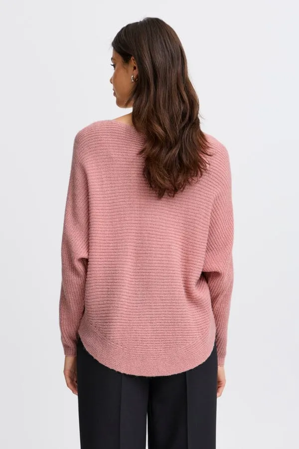 Fransa Batwing Ribbed Jumper Rose Pink