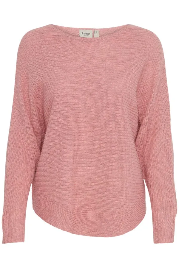 Fransa Batwing Ribbed Jumper Rose Pink
