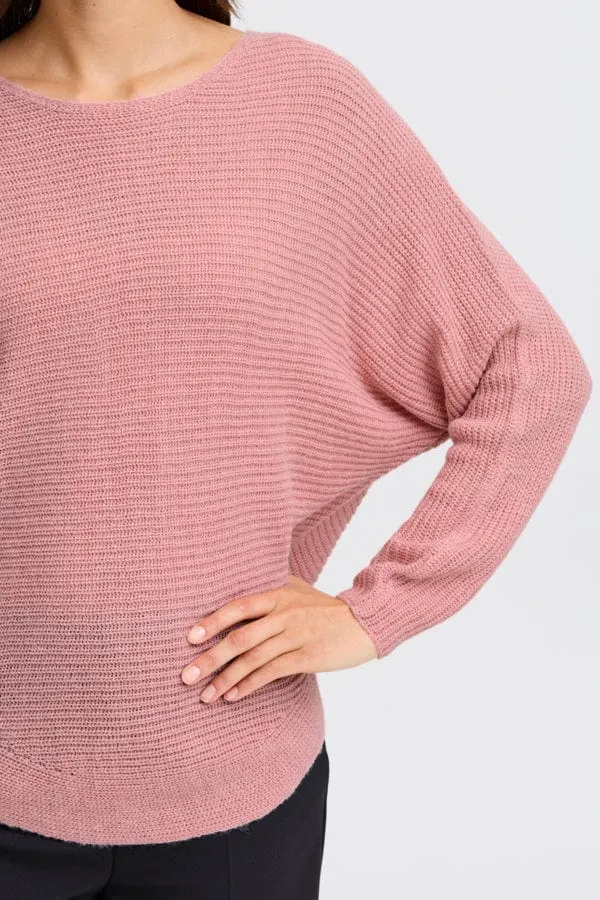 Fransa Batwing Ribbed Jumper Rose Pink