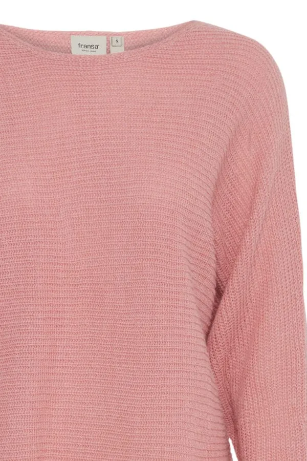 Fransa Batwing Ribbed Jumper Rose Pink