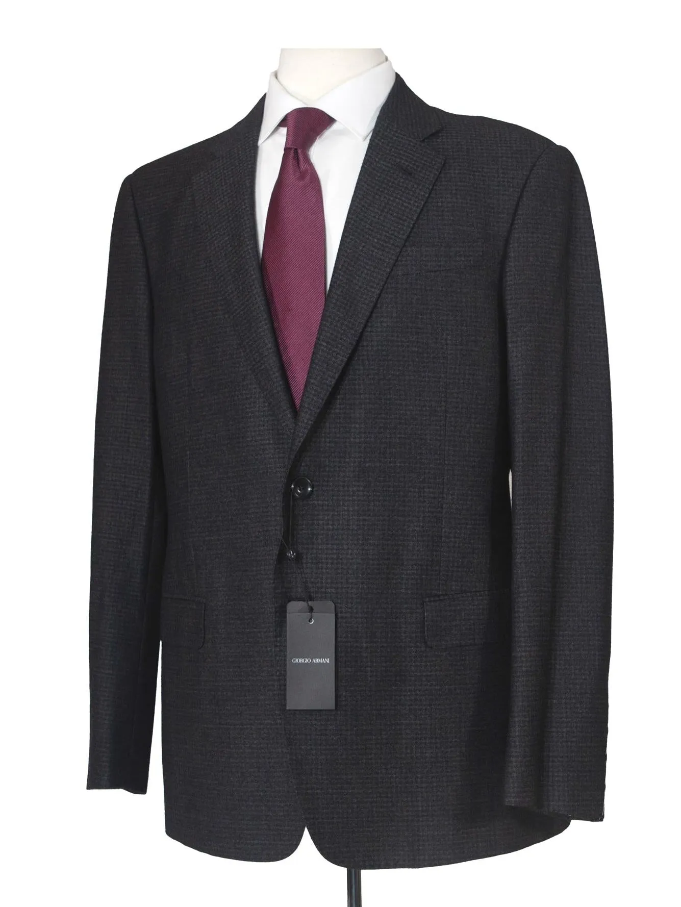 Giorgio Armani Mens Charcoal Gingham Wool Blend 2 Piece Suit
