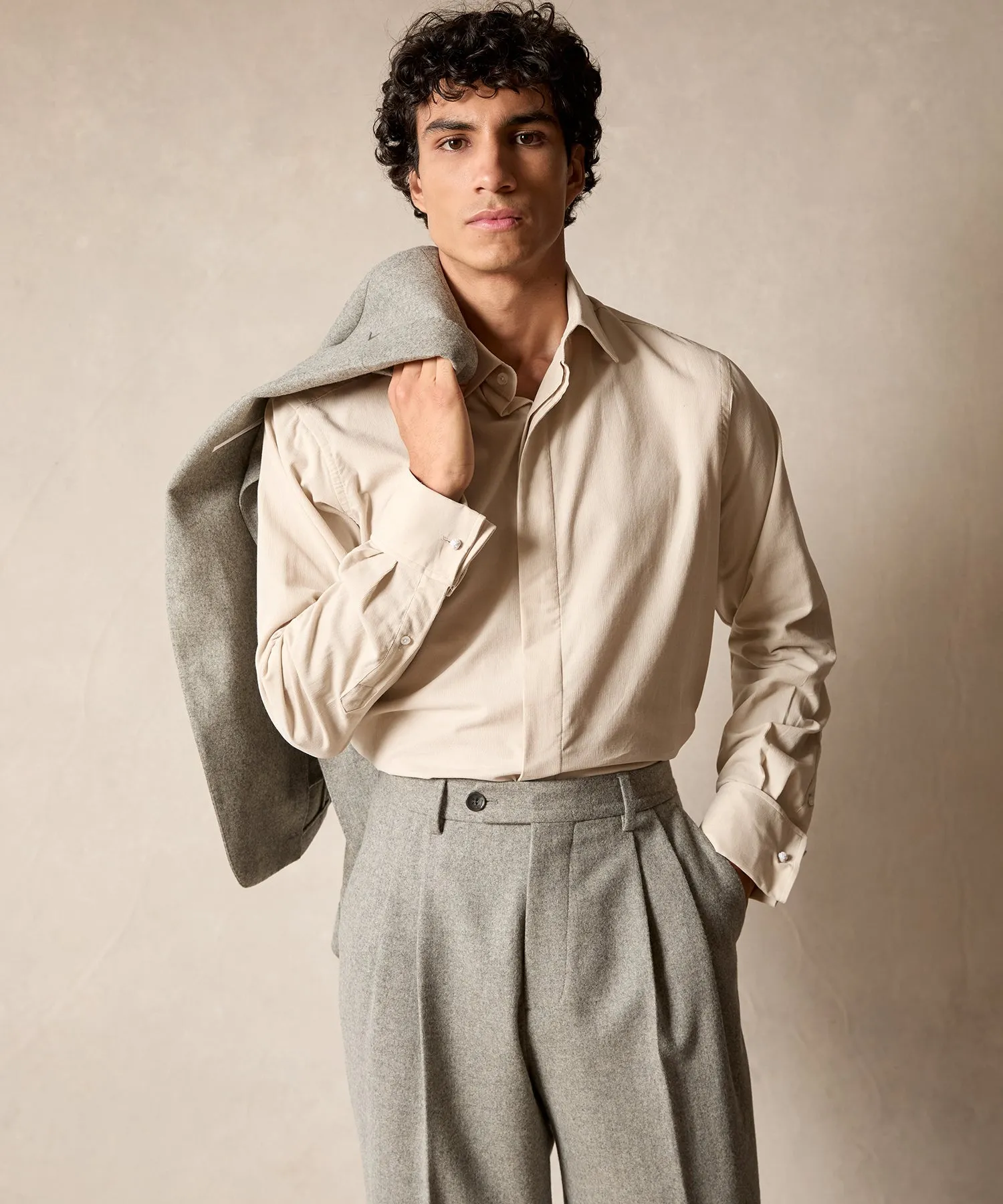 Hamilton   Todd Snyder Corduroy French Cuff Tuxedo Shirt in Stone