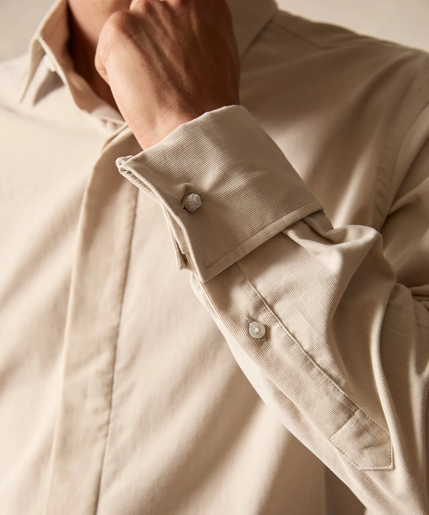 Hamilton   Todd Snyder Corduroy French Cuff Tuxedo Shirt in Stone