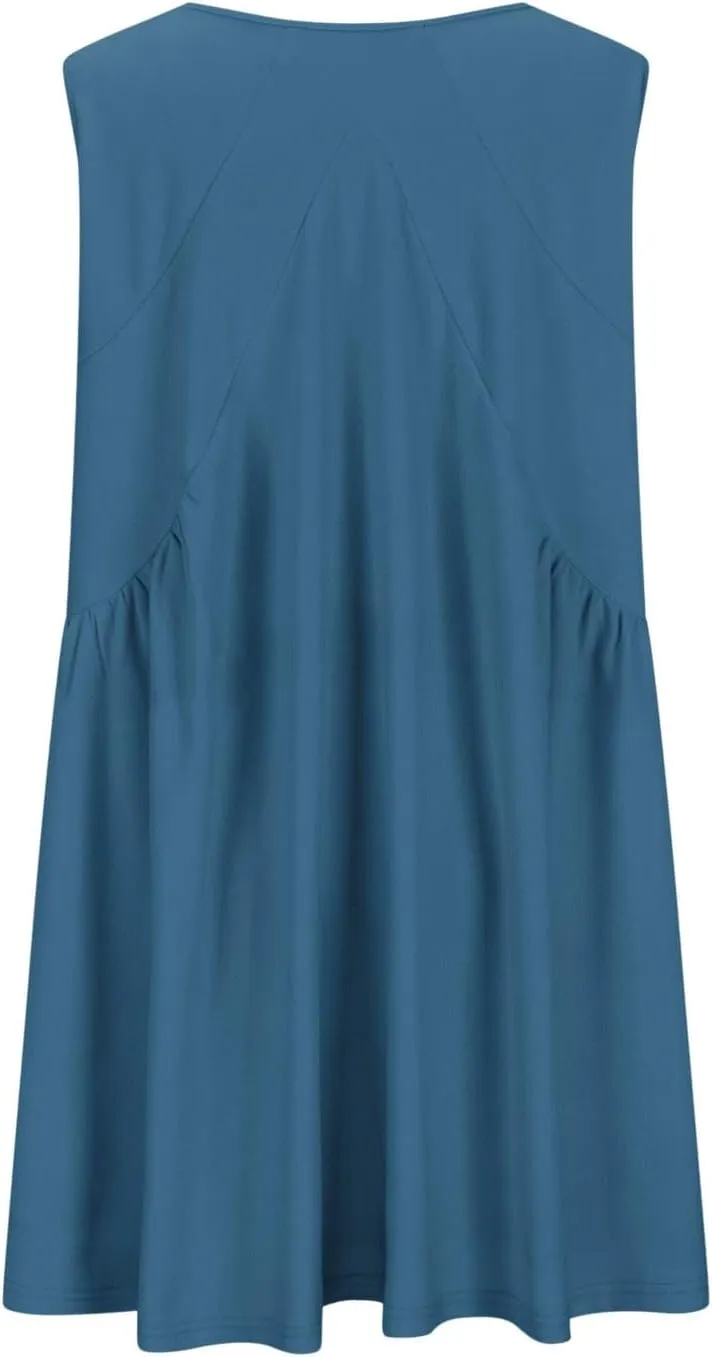 hlysgo Babydoll Dresses for Women 2025 Summer Sleeveless V Neck Beach Mini Dress Cute Ladies A-Line Swing Casual Sundress