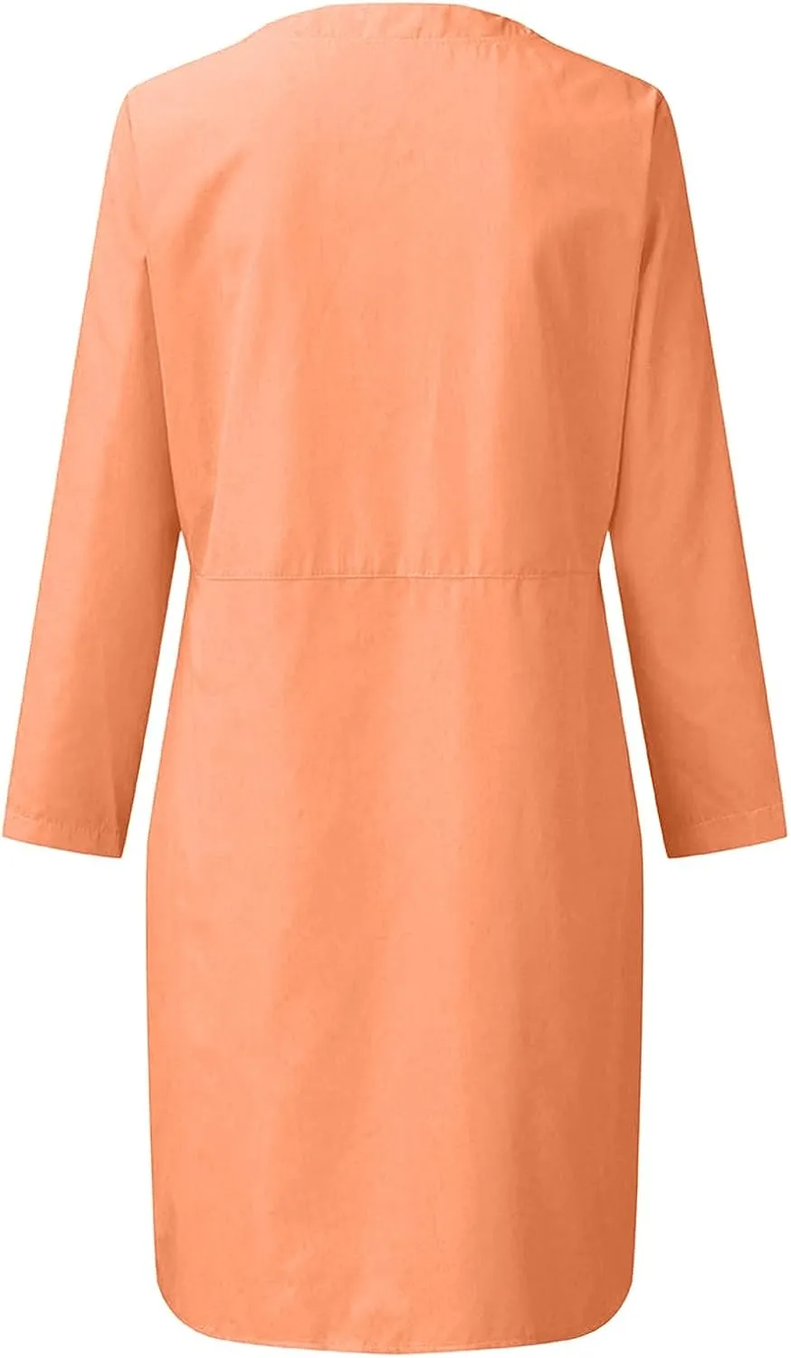 hlysgo Women's Summer Mini Dresses Trendy Cotton Linen Button Up Beach Dress Casual Long Sleeve Crew Neck Knee Length Dress