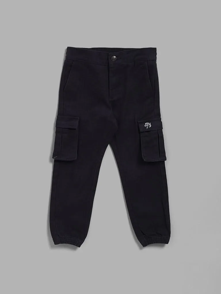 HOP Kids Black Solid Cargo Joggers