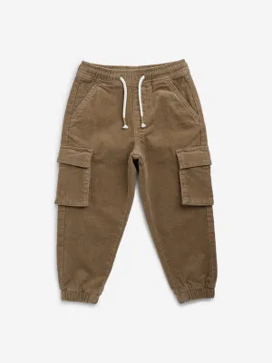 HOP Kids Light Brown Cargo-Style Corduroy Mid-Rise Cotton-Blend Joggers