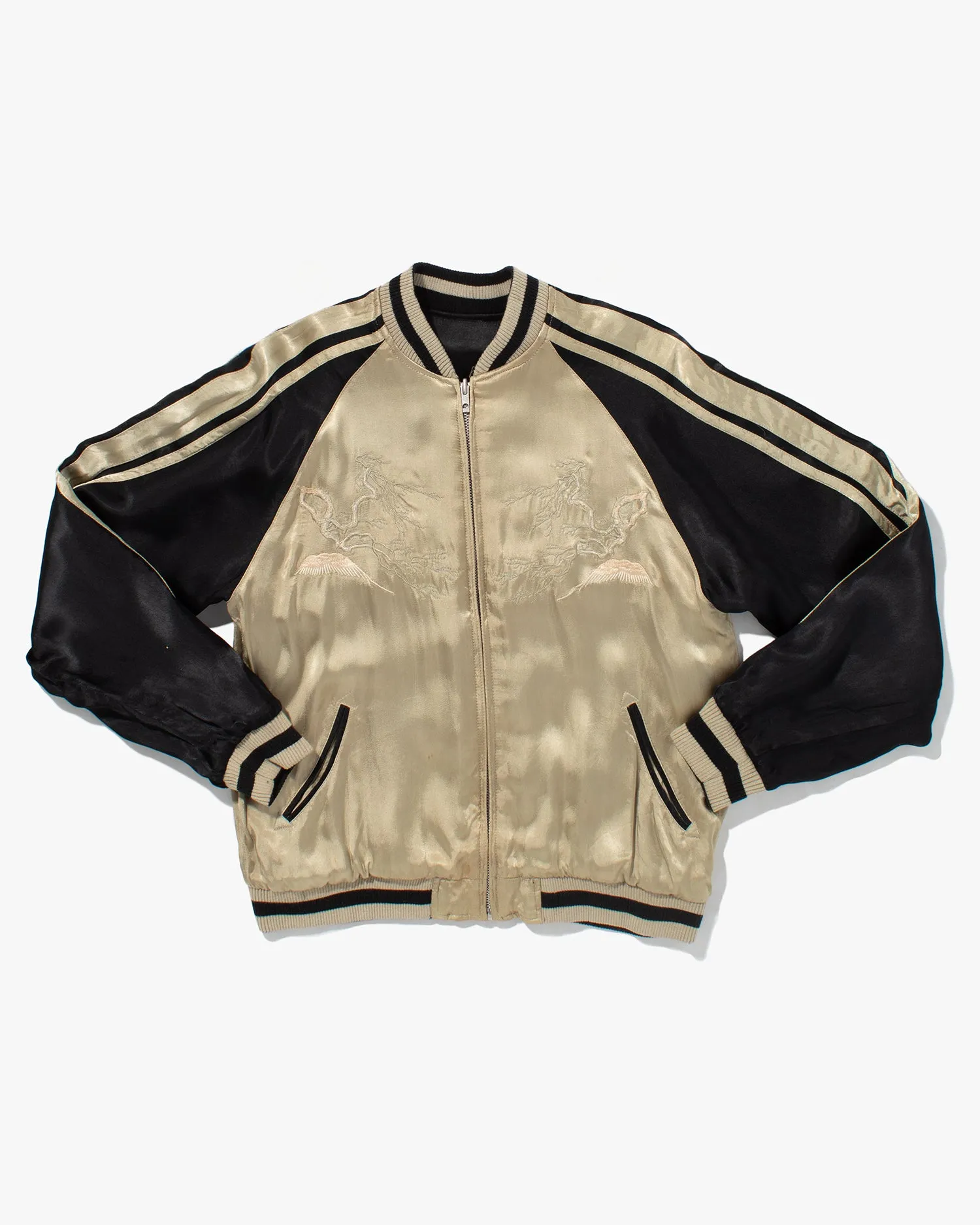 Japanese Repro Souvenir Jacket, Reversible, Black with Samurai - M