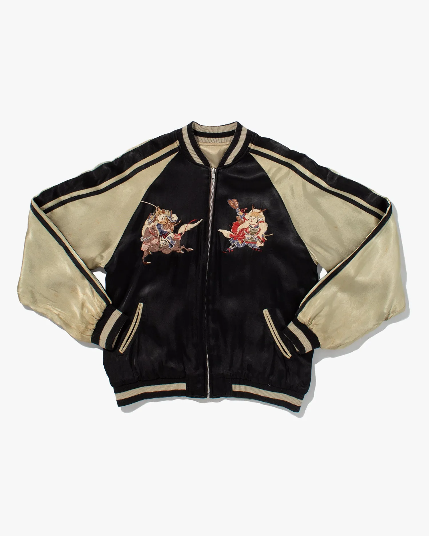 Japanese Repro Souvenir Jacket, Reversible, Black with Samurai - M