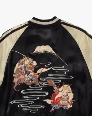 Japanese Repro Souvenir Jacket, Reversible, Black with Samurai - M