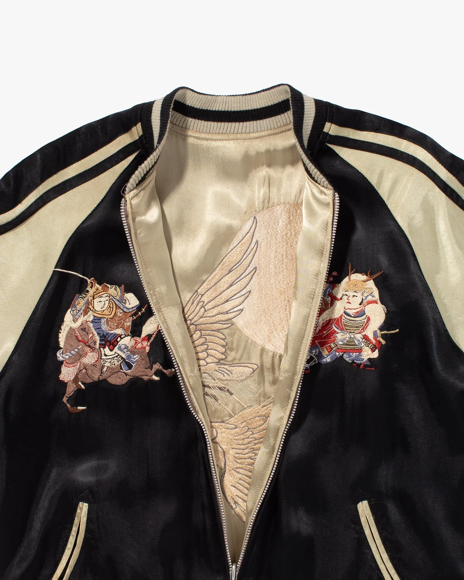 Japanese Repro Souvenir Jacket, Reversible, Black with Samurai - M