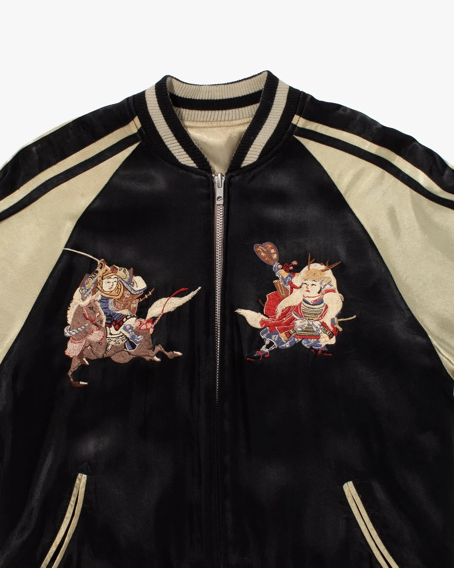 Japanese Repro Souvenir Jacket, Reversible, Black with Samurai - M