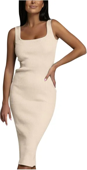 JOAU Sexy Bodycon Midi Dress Women's Sleeveless Club Beach Cocktail Party Pencil Dresses Basic Tank Dress Sun Dress