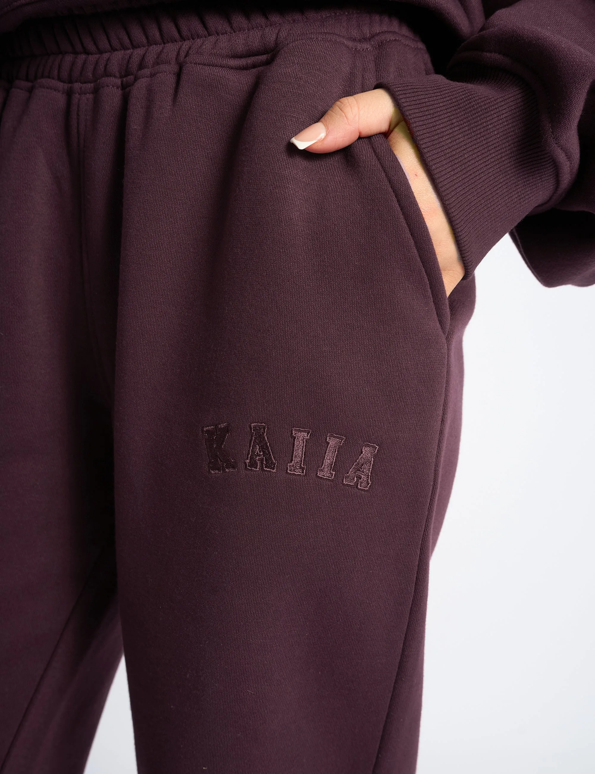 Kaiia Logo Wide Leg Joggers Dark Cherry