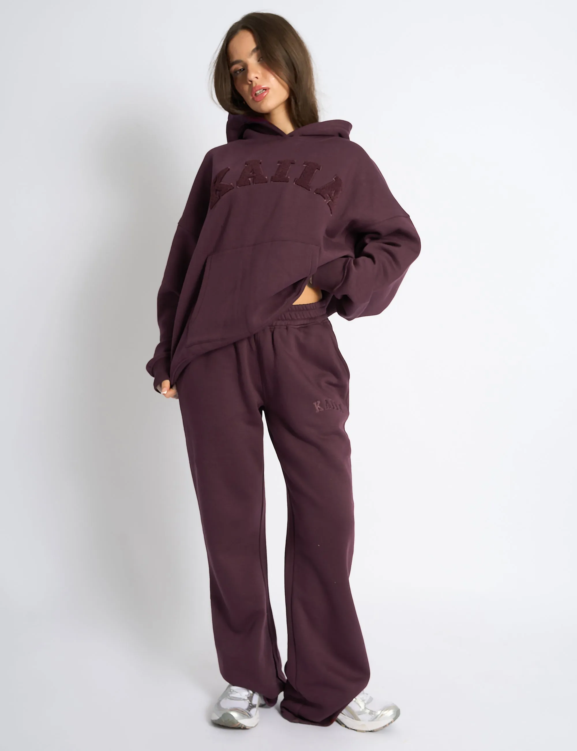 Kaiia Logo Wide Leg Joggers Dark Cherry