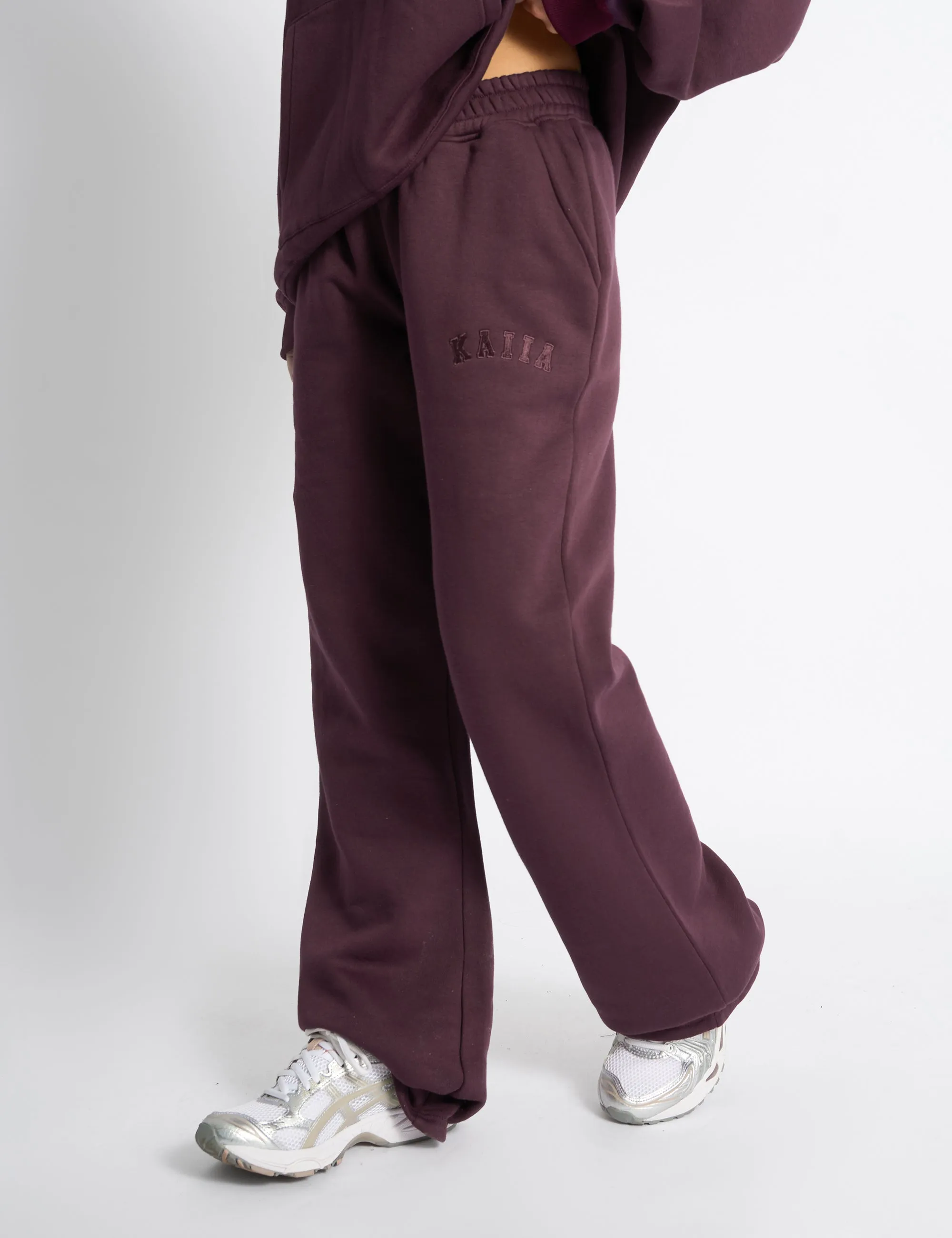 Kaiia Logo Wide Leg Joggers Dark Cherry