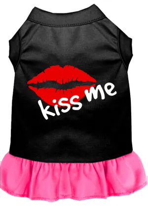 Kiss Me Screen Print Dress Black With Bright Pink Xl