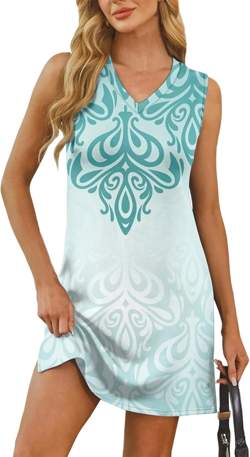 KUIOLYPOER Summer Dresses for Women 2025 Casual V Neck Sleeveless Sundresses Boho Tank Dress Beach Hawaiian Dresses