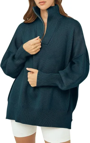 Large Deep Blue Oversized Long Sleeve Sweater for Women - Stylish & Comfortable