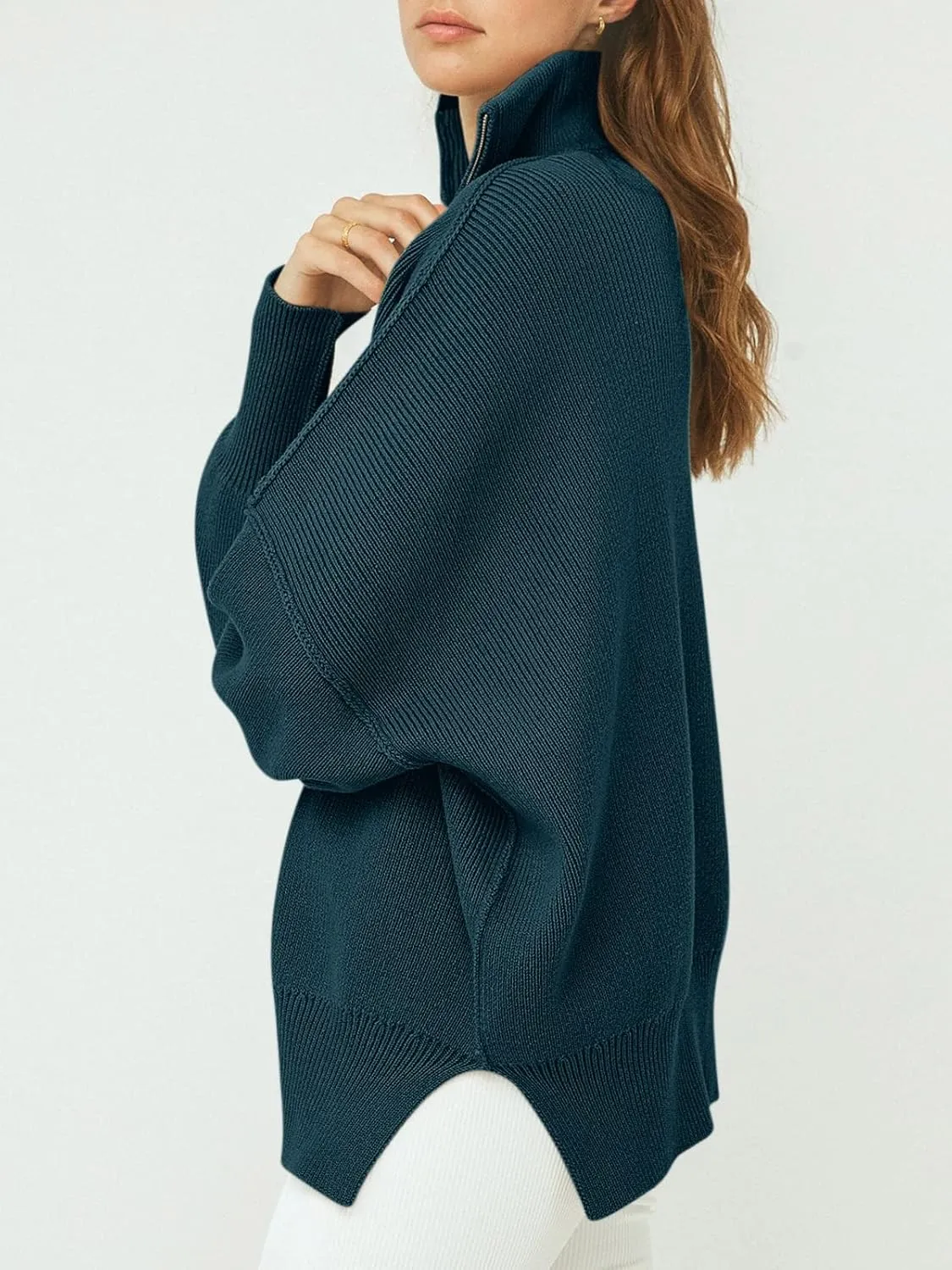 Large Deep Blue Oversized Long Sleeve Sweater for Women - Stylish & Comfortable